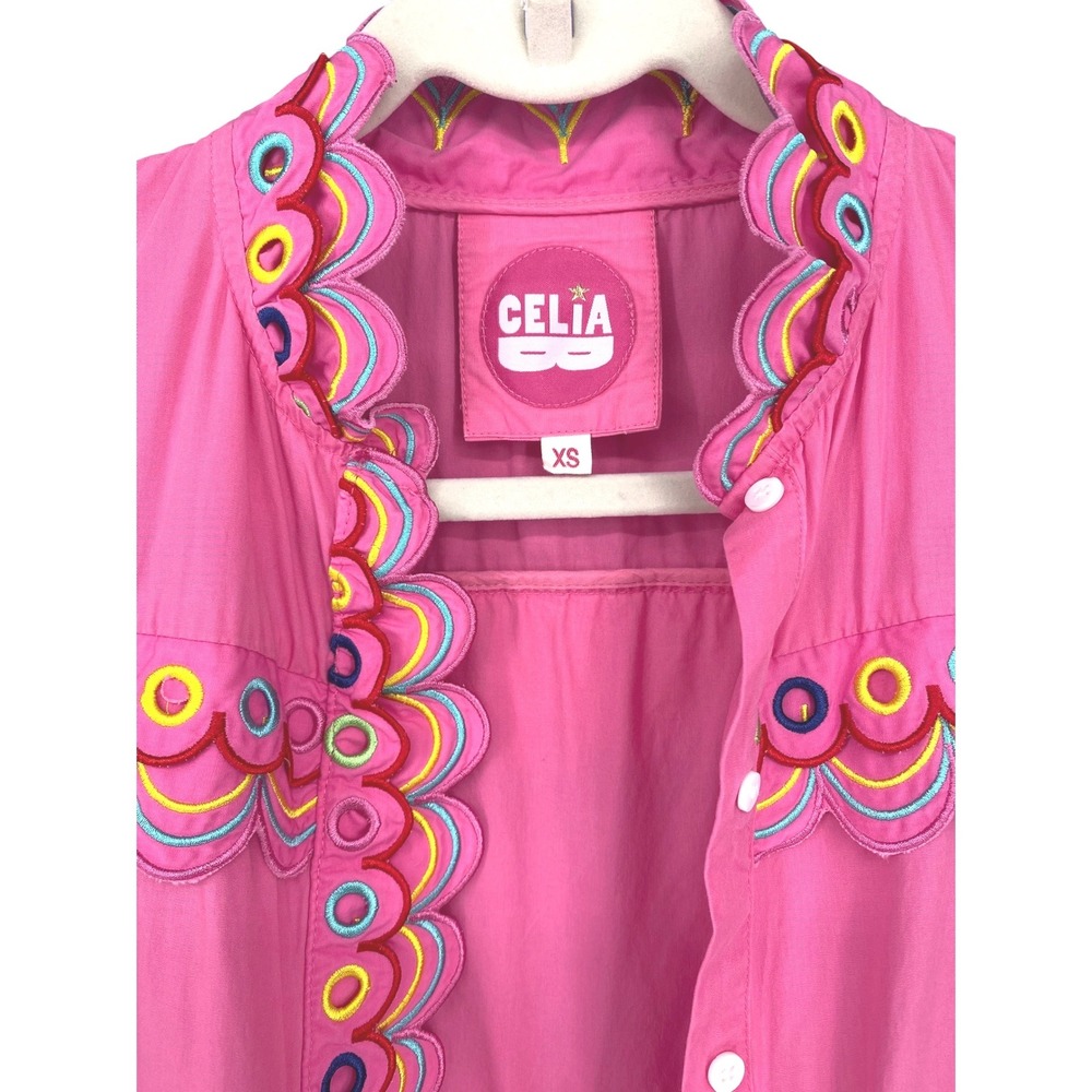 Celia B Marilla Dress Pink Embroidered Scalloped Eyelet Tiered Mini Dress XS - Picture 10 of 13